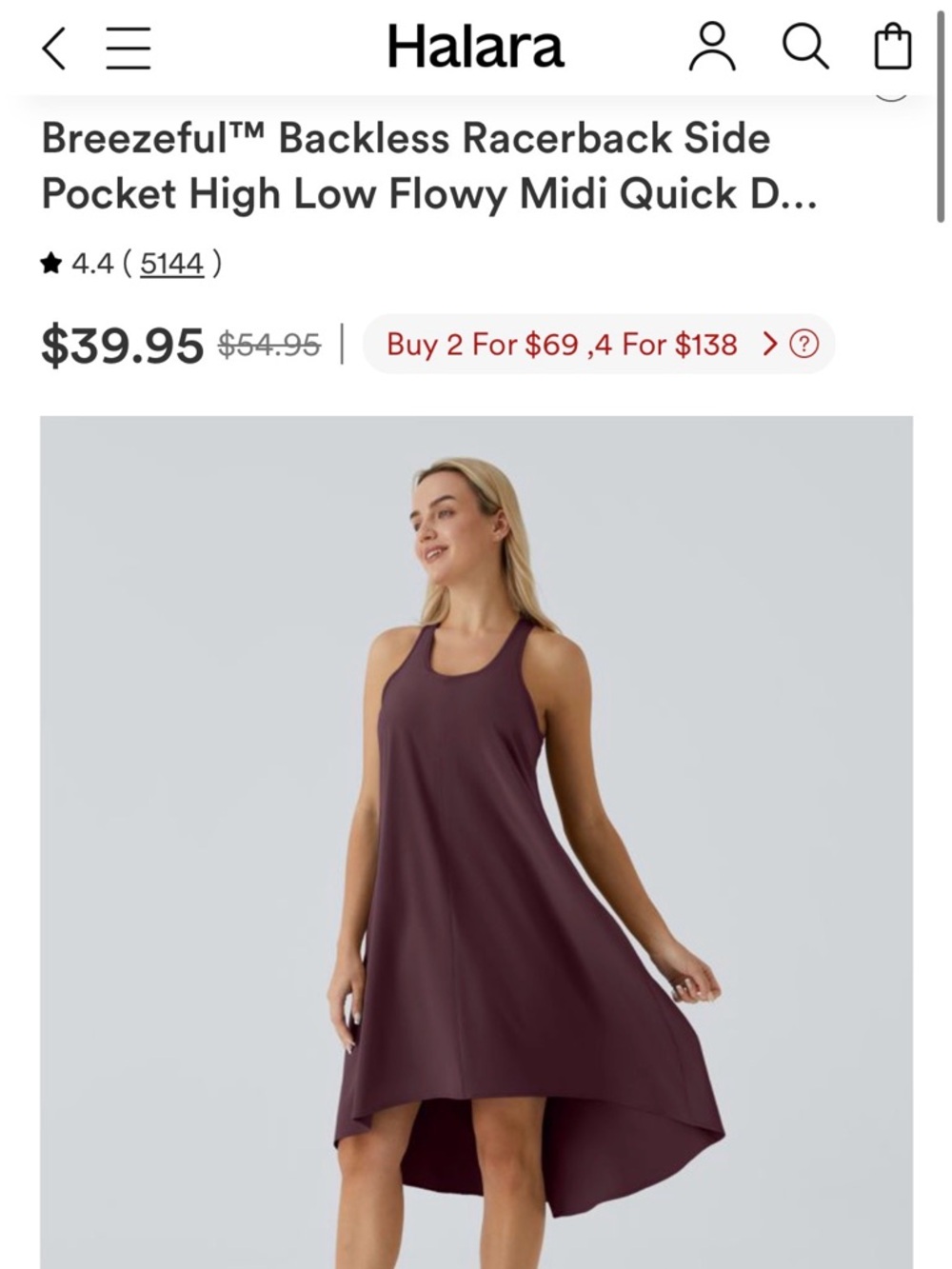 Halara Breezeful™ Backless Racerback Side Pocket High Low Flowy Midi Quick Dry